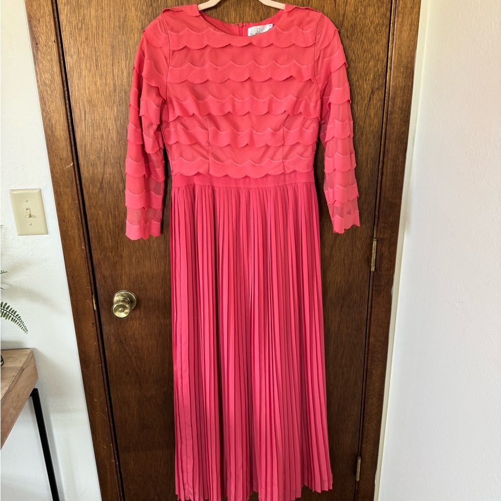 Dainty Jewells Petals and Pleats Dress in Coral